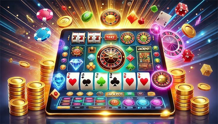 Antarmuka mode demo slot online casino menampilkan kredit virtual dan gulungan permainan